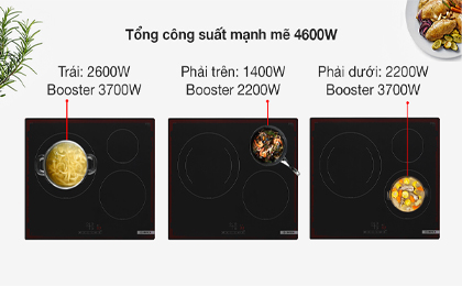 Công suất - Bếp từ 3 vùng nấu lắp âm Bosch PUJ61RBB5E 