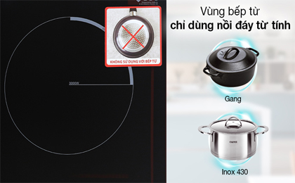 Bếp từ hồng ngoại Chef's EH - MIX333 - Vùng bếp từ chỉ dùng với nồi chảo đáy nhiễm từ như inox, gang