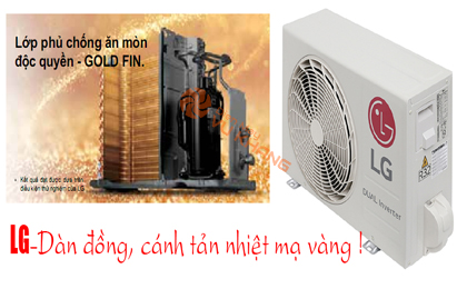 Điều hòa LG dàn đồng, cánh tản nhiệt mạ vàng chống ăn mòn