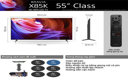 Tivi Sony KD-55X85K sở hữu thiết kế viền mỏng tinh xảo