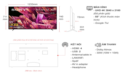 Thiết kế tối giản với chiều dày chỉ từ 72mm của Tivi Sony 55X90K góp phần tôn lên tính thẩm mỹ, hiện đại của không gian lắp đặt 