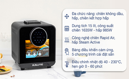 Lò chiên không dầu kết hợp hấp Kalite STEAM STAR 15 lít - Chức năng