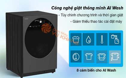 Máy giặt Inverter 10 kg Hitachi BD-100XGV MAG - Công nghệ giặt thông minh AI Wash tùy chỉnh chương trình và thời gian giặt tiện lợi