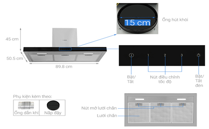 Máy hút mùi áp tường Bosch DWBM98G50B