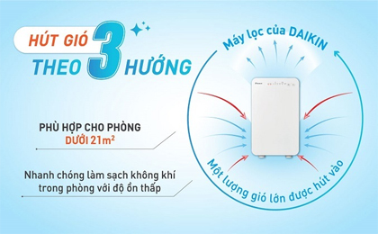 Máy lọc không khí Daikin MC30VVM-A - Hút gió theo 3 hướng