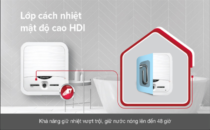 Máy nước nóng gián tiếp Ariston 30 lít 2500W AN2 30 LUX 2.5 FE - Lớp cách nhiệt mật độ cao HDI