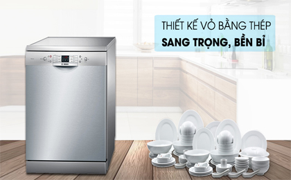 Vỏ máy bằng thép không gỉ bóng sáng - Máy rửa chén Bosch SMS63L08EA 2400W