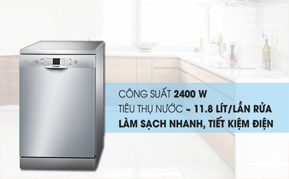 Công suất lớn 2400 W - Máy rửa chén Bosch SMS63L08EA 2400W