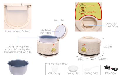 Nồi cơm điện Happycook 1.8 lít HC-180