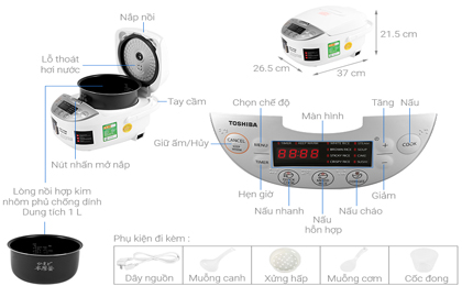 Nồi cơm điện tử Toshiba 1 lít RC-10DH2PV(W)