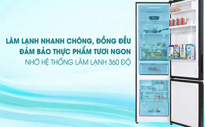 Tủ lạnh Aqua Inverter 320 lít AQR-B379MA(WGB) - Làm lạnh 360