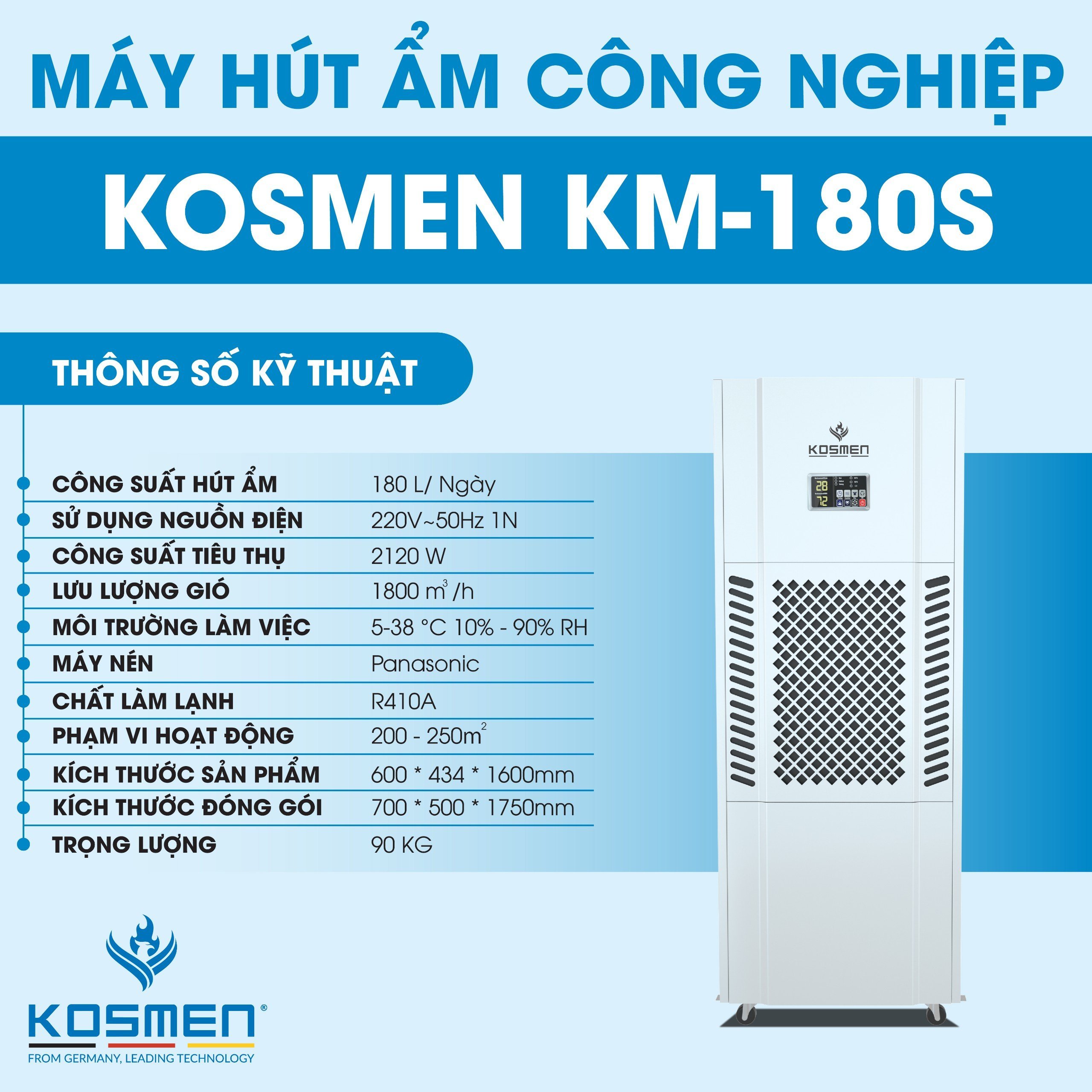 MÁY HÚT ẨM CÔNG NGHIỆP KOSMEN KM-180S