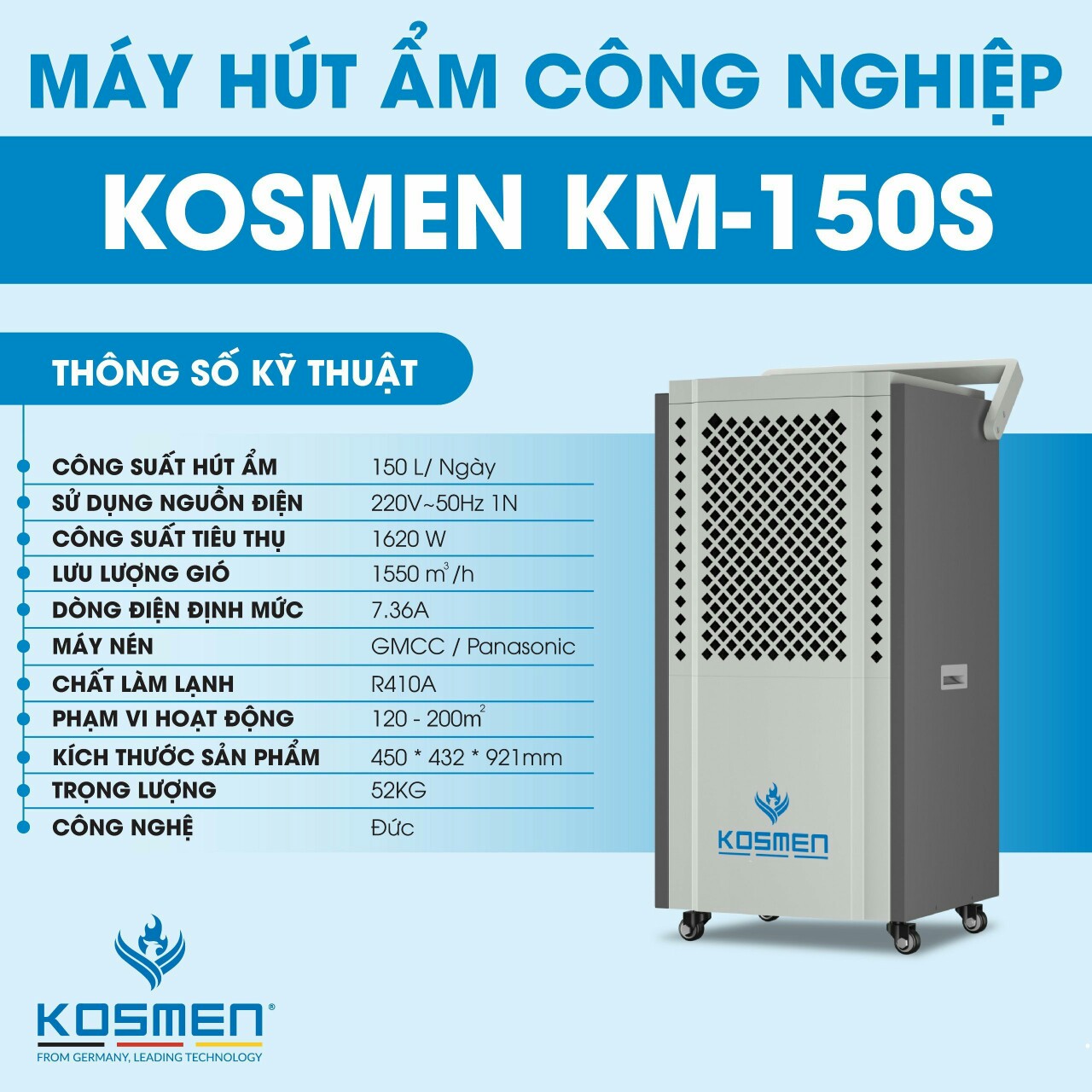 MÁY HÚT ẨM CÔNG NGHIỆP KOSMEN KM-150S