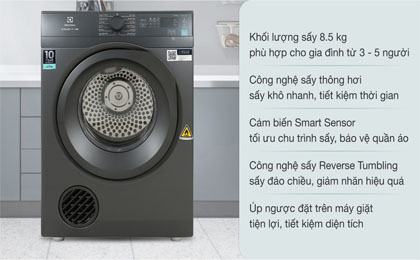 Máy sấy thông hơi Electrolux 8.5 kg EDV854N3SB