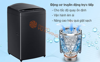 Máy giặt LG Inverter 20 kg TV2520DV7J - Sử dụng động cơ truyền động trực tiếp giúp máy vận hành êm ái và nâng cao hiệu quả giặt sạch quần áo