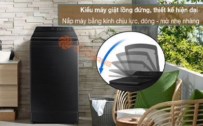 Máy giặt Samsung Inverter 14 kg WA14CG5745BVSV - Thiết kế lồng giặt đứng hiện đại, nắp máy bằng kính chịu lực, đóng mở nhẹ nhàng