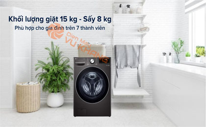 Máy giặt sấy LG Inverter 15kg F2515RTGB - Khối lượng giặt sấy