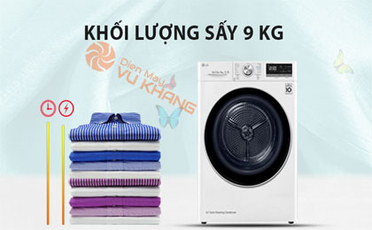 Máy sấy LG 9 Kg DVHP09W-Khối lượng sấy 9 kg, phù hợp cho gia đình đông thành viên trên 4 người