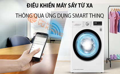 Máy sấy LG 9 Kg DVHP09W-Điều khiển máy giặt từ xa tiện lợi với chức năng Smart ThinQ