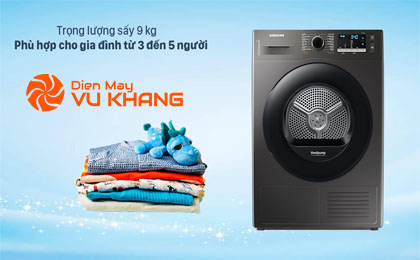 Máy sấy bơm nhiệt Samsung 9 kg - Khối lượng sấy 9 kg