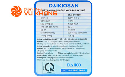 Làm mát tốt - Quạt điều hoà Daikiosan DKA-04000C