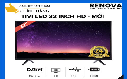 Tivi Led RENOVA 32 inch HD 32T10 DVB-T2, Tivi Giá Rẻ - Bảo Hành 2 Năm | Mực CANON 35A (CB435A) 1005 1006 85G