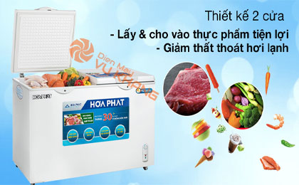 Tủ đông Hòa Phát HCFI 666S1Đ2 -Lấy - cho vào thực phẩm tiện lợi, giảm thất thoát hơi lạnh với kiểu thiết kế 2 cánh cửa