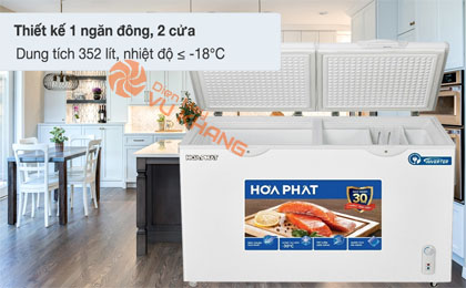 Tủ đông Hòa Phát Inverter 352 Lít HPF AD8352 - Thiết kế 1 ngăn đông, 2 cửa, dung tích 352 lít, nhiệt độ dưới -18 độ C 