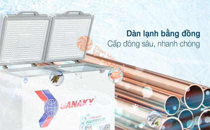 Tủ đông Sanaky Inverter 260 lít VH-3699W4K - Dàn lạnh bằng đồng