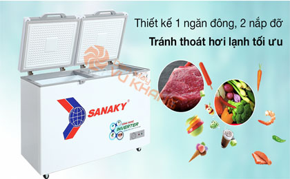 Tiện lợi, dễ sử dụng nhờ thiết kế 1 ngăn, 2 nắp đỡ-Tủ đông Sanaky Inverter 270 lít TD.VH3699A4K