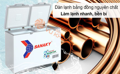 Làm lạnh nhanh, bền bỉ với dàn lạnh bằng ống đồng nguyên chất-Tủ đông Sanaky Inverter 270 lít TD.VH3699A4K