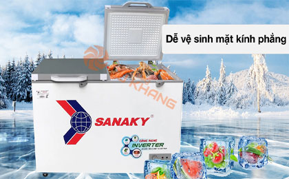 Dễ dàng vệ sinh với mặt kính phẳng-Tủ đông Sanaky Inverter 270 lít TD.VH3699A4K 