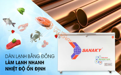 Dàn lạnh bằng đồng nguyên chất - Tủ đông Sanaky 280 lít VH-4099W3