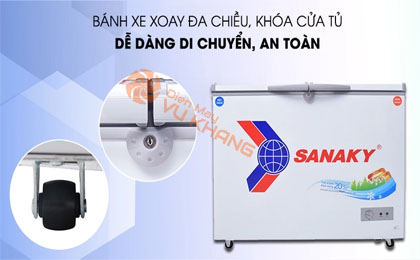 tủ đông sanaky nhiều tiện ích bánh xe khoá tủ VH 2899W2KD