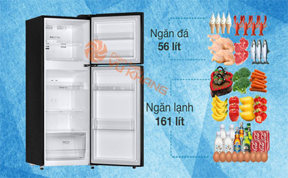 Tủ lạnh LG Inverter 217 Lít GV-B212WB - Dung tích ngăn đá 56 lít và ngăn lạnh 161 lít 