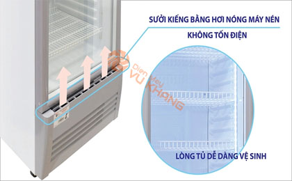 tủ mát sanaky sử dụng sưởi kính bằng hơi nóng VH 218K3L